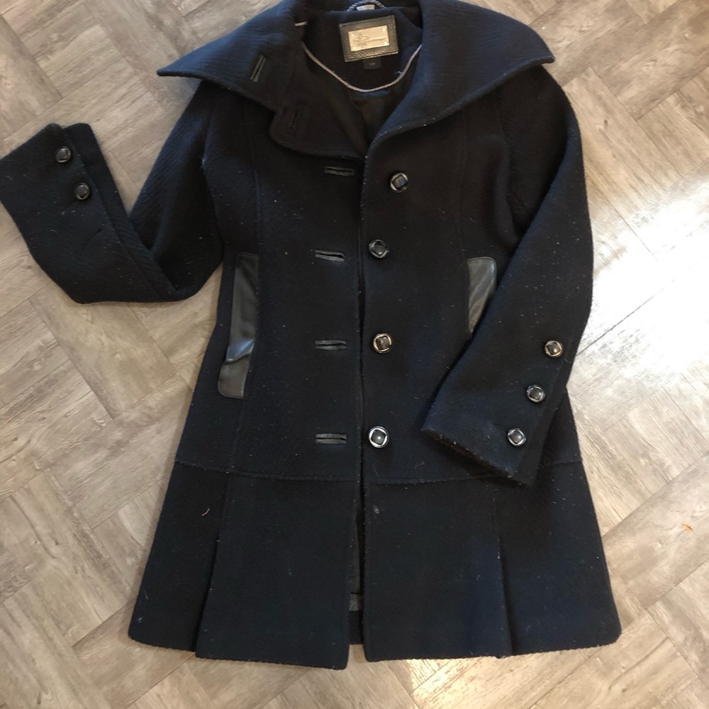 MACKAGE wide collar wool coat- leather details